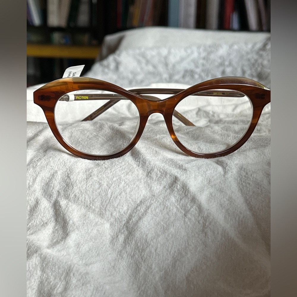 LA Eyeworks Fiction “Brush” Eyelgasses frames in brown wood grain NEW